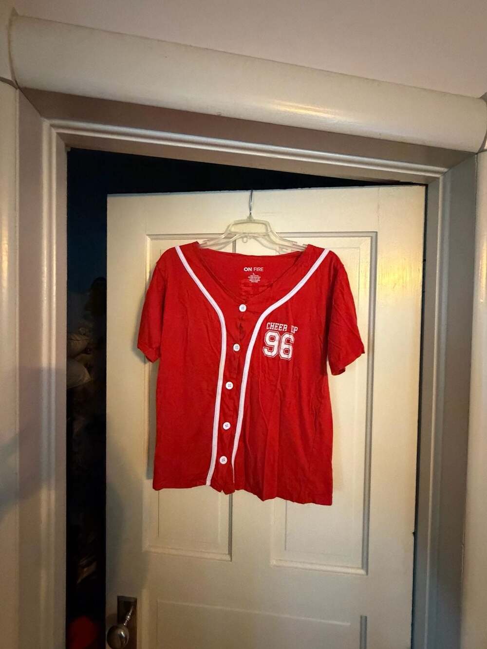 On Fire Red Cheer Up 96 Baseball Jersey Size L